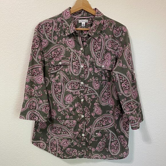 Croft & Barrow 100% Cotton Paisley Print Button Front Shirt Blouse - Picture 1 of 8